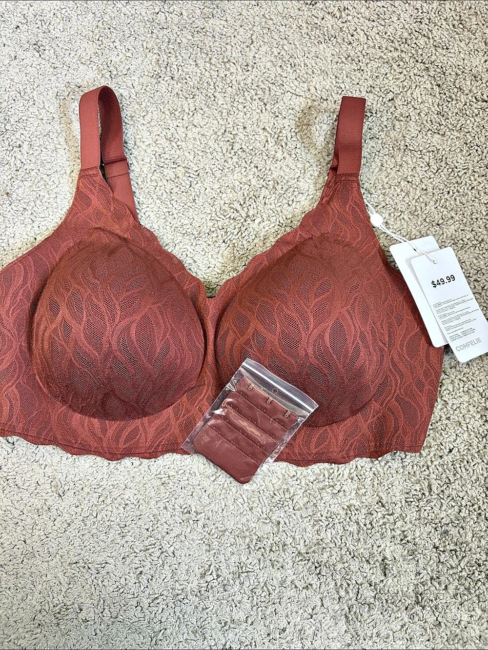 COMFELIE Stretch Lace Design Wireless Seamless Bra Brown XL NWT Extender
